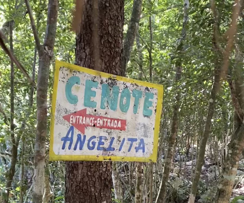 Angelita cenote entrance sign